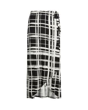 Loveappella Windowpane Plaid Faux Wrap Knit Skirt - Black