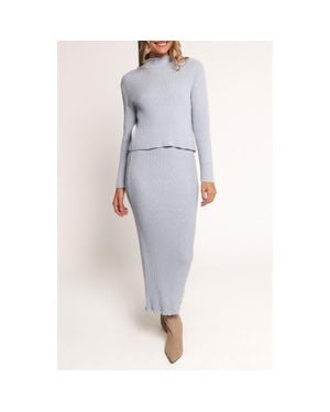 Petal & Pup Payton Mock Neck Top & Maxi Skirt Rib Set - Gray