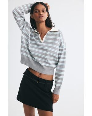 H&M Fine-Knit Polo Shirt - Gray