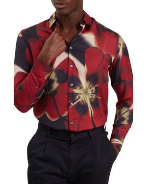 Ted Baker Phelin Floral Stretch Cotton Button-Up Shirt - Red