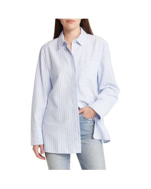 Treasure & Bond Oversize Stripe Poplin Button-Up Shirt - White