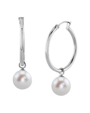 The Pearl Source Freshwater Pearl Hoop Leane Dangling Earrings - White