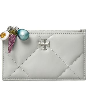 Tory Burch Kira Diamond Quilt Charm Zip Wallet - Gray