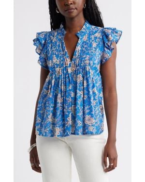 Caslon Ruffled Pleated Top - Blue
