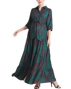 Kimi + Kai Abree Button Front Maternity Nursing Maxi Dress - Green