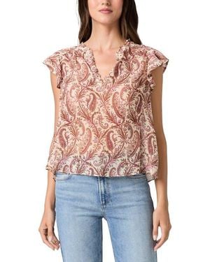 PAIGE Cornelia Flutter Sleeve Silk Top - Red