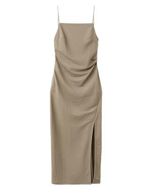 Mango Spaghetti Strap Draped Midi Dress - Natural