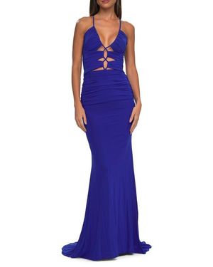 La Femme Unique Cut Out Net Jersey Prom Dress - Purple
