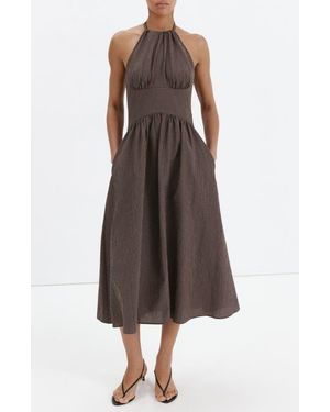 Mango Gingham Halter Dress - Brown