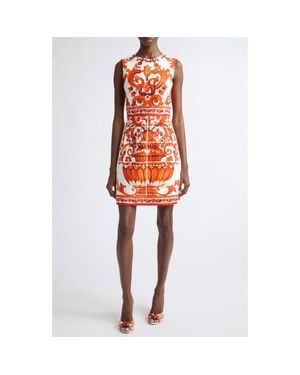Dolce & Gabbana Majolica Print Cotton Minidress - Orange