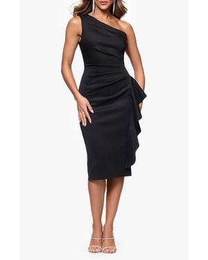 Xscape Evenings Gathered One-Shoulder Cocktail Dress - Black