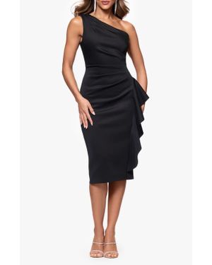 Xscape Evenings Gathered One-Shoulder Cocktail Dress - Black