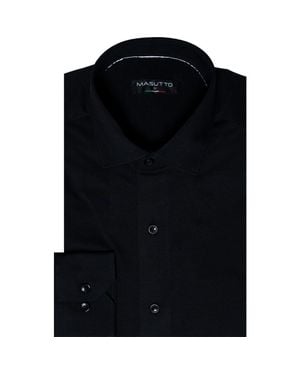 MASUTTO Lior 8 Way Stretch Knit Solid Button-Up Long Sleeve Shirt - Black