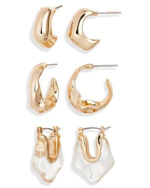 Open Edit Set Of 3 Organic Shape Hoop Earrings - White