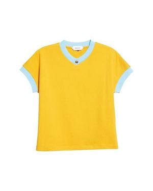 Versace Cotton Ringer V-Neck T-Shirt - Yellow