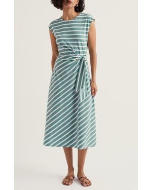 Seasalt Cornwall Fettling Stripe Tie Waist Jersey Midi Dress - Blue