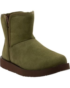 Revitalign Fireside Faux Fur Lined Leather Bootie Slipper - Green