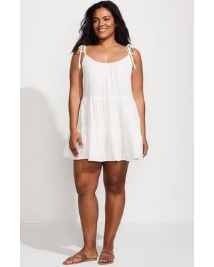 Lands' End Plus Size Cotton Gauze Tiered Mini Cover-Up Dress - White