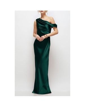 After Six Draped One-Shoulder Satin Charmeuse Gown - Green