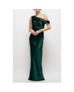 After Six Draped One-Shoulder Satin Charmeuse Gown - Green