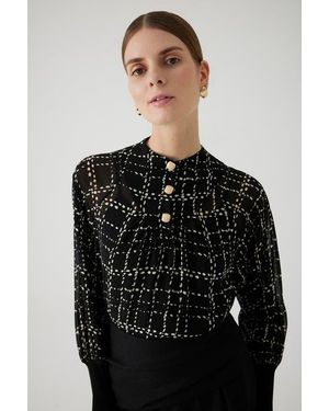 Exquise Amboree Plaid Lined Chiffon Blouse - Black