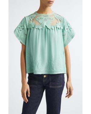 Ulla Johnson Alma Illusion Silk Top - Green