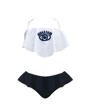 NESSI BYRD Evil Eye Bandeau Ruffle Two Piece Bikini,Toddler-Little Kid & Big Kid - White