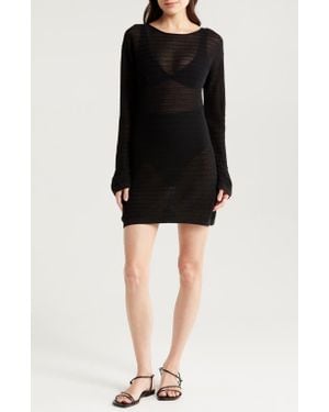 Solid & Striped The Nicki Rib Long Sleeve Linen Blend Cover-Up Dress - Black
