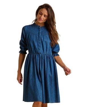 Brakeburn Icylyn 3/4 Sleeve Round Neck Midi Dress - Blue