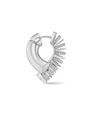 Tabayer Oera Half Rib Diamond Hoop Earrings - White