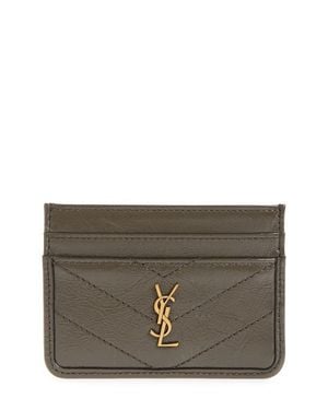 Saint Laurent Niki Matelassé Leather Card Case - Gray