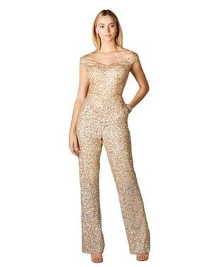 LARA New York Long Flutter Sleeves Beaded Dress - Natural