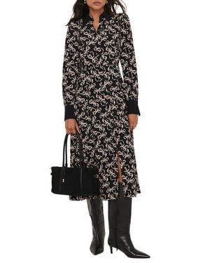 Mint Velvet Bow Print Midi Shirt Dress - Black