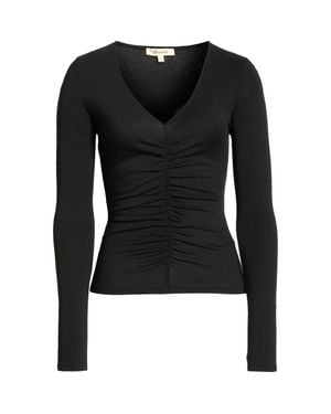 Madewell Shirred V-Neck Long Sleeve Top - Black