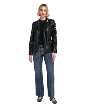 Elle Collection Studded Faux Leather Blazer - Blue