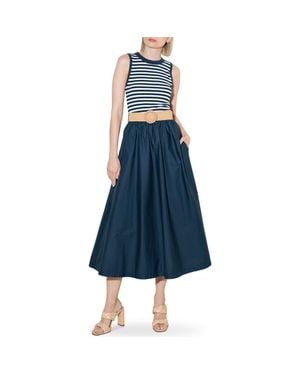 FREEMARKET Belted Mixed Media Midi Dress - Blue