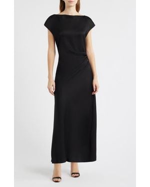 Sam Edelman Side Ruched Satin Maxi Dress - Black
