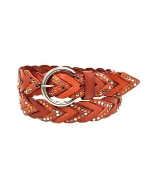 Old Trend Barracuda Genuine Leather Woven Distressed Studded Belt - White