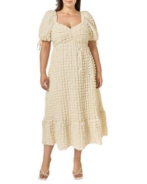 Endless Rose Textured Puffed Sleeve Midi Dress - Natural