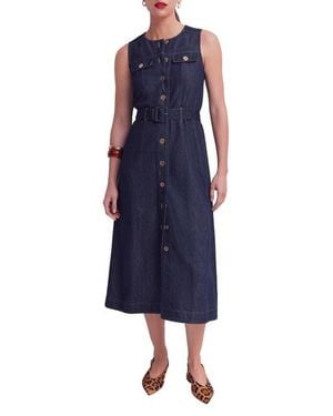 Boden Belted Sleeveless Denim Midi Dress - Blue