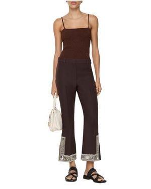 Burberry Cropped Embroidered Wool Silk Flared Pants - Multicolor