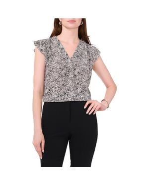Chaus Print Flutter Sleeve Blouse - Black