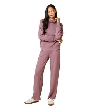 Softies Athleisure Mock Neck And Pleated Pant Set - Pink