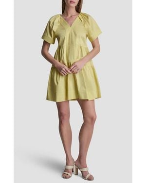 DKNY Topstitch Detail Stretch Cotton Tiered Minidress - Yellow