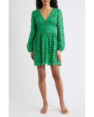 LAYERED WITH LOVE Long Sleeve Eyelet Minidress - Green