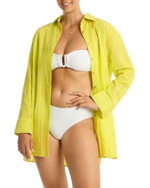 Sea Level Heatwave Cover-Up Shirtdress - Yellow