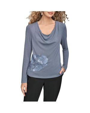 Donna Karan Sequin Cowl Neck Top - Blue
