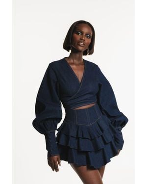 Ofuure Denim Dana Wrap Top - Blue