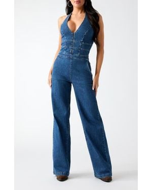 Guess Val Halter Denim Jumpsuit - Blue