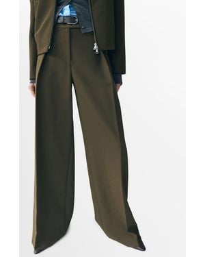 Mango Belted Pleated Straight Leg Pants - Green